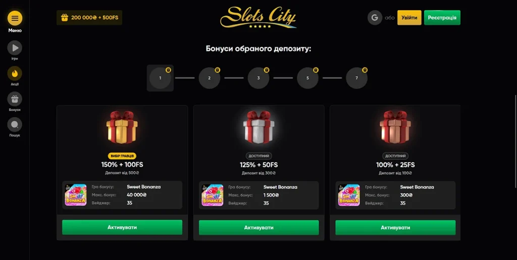 SlotsCity Вітальний Бонус